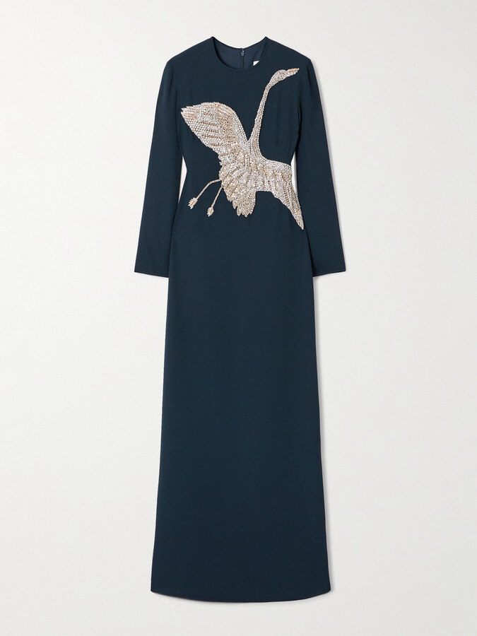 Costarellos Nadine Crystal-embellished Crepe Gown - Blue