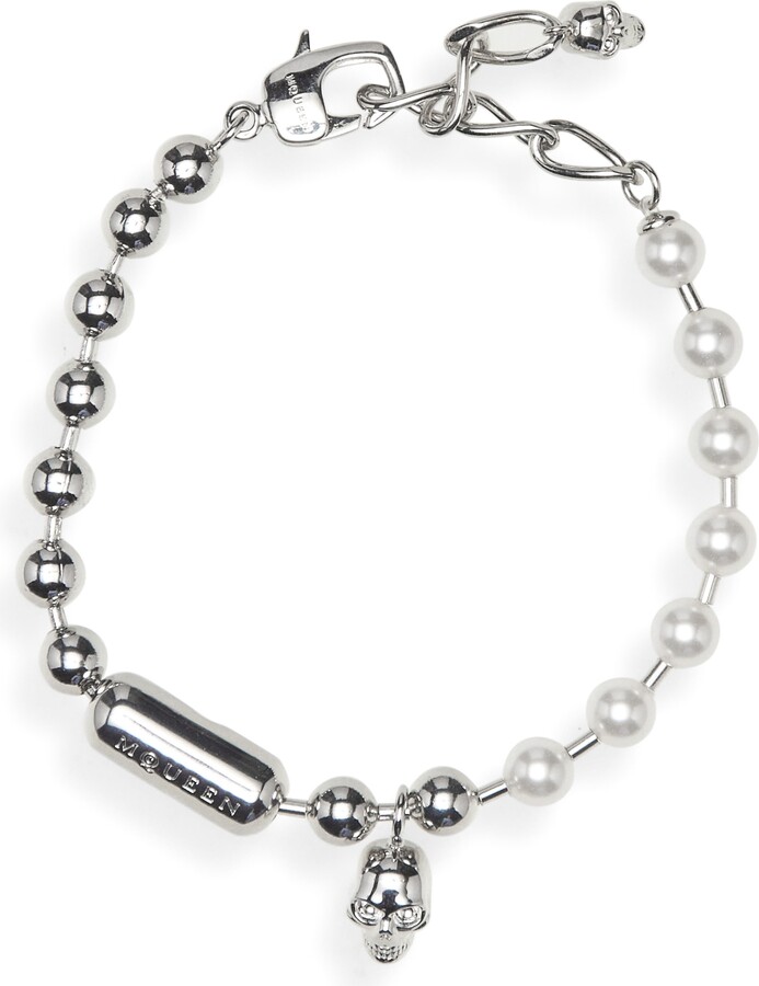 Alexander McQueen Men's Skull & Faux Pearl Bracelet