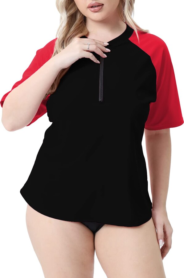Halcurt Women's Plus Size Short Sleeve Rashguard Top with UPF 50+ Zip Swim  Shirt - ShopStyle