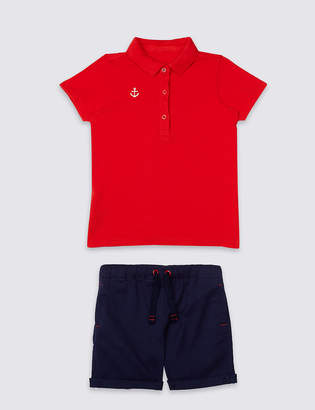 Marks and Spencer 2 Piece Polo Shirt & Shorts Outfit (3 Months - 7 Years)