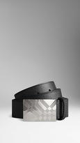 Thumbnail for your product : Burberry London Leather Check Plaque Buckle Belt