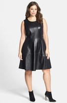 Thumbnail for your product : Sejour Leather & Ponte Knit Fit & Flare Dress (Plus Size)