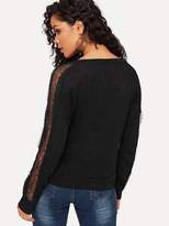 Thumbnail for your product : Shein Contrast Lace V-neck Sweater