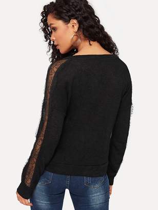Shein Contrast Lace V-neck Sweater