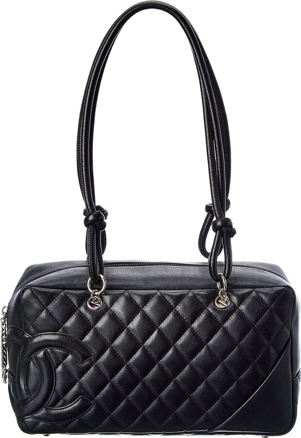Chanel Black Quilted Lambskin Leather Medium Cambon Tote (Authentic Pre- Owned)