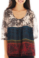 Thumbnail for your product : JCPenney Heart N Soul Heart & Soul 3/4-Sleeve Colorblock Print Peasant Top