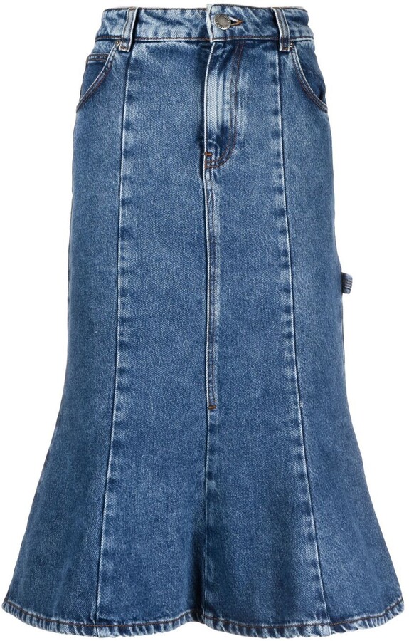 Womens Clothing Skirts Mid-length skirts Khaite Charlene Denim Midi Skirt in Blue 