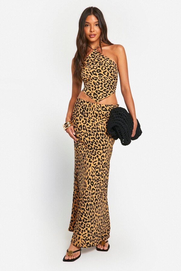 Amazon Liquorish Leopard Print Pleated Midi Skirt With Contrast