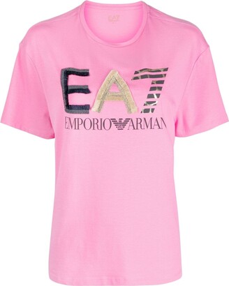 EA7 Emporio Armani fringe-embellished logo T-shirt