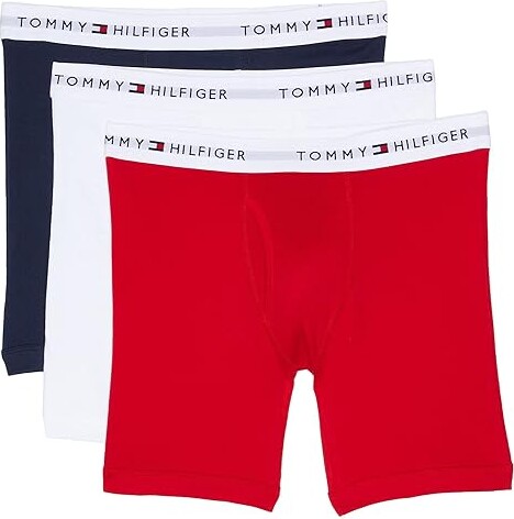 Tommy Hilfiger 2 Pk Cotton Stretch Boxer Briefs L Navy Blue, Gray, Contour  Pouch