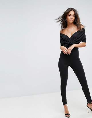 Asos Tall Off Shoulder Jersey Jumpsuit With Skinny Leg