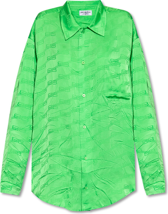 Balenciaga Mens Oversized Fluo Green Black Languages Logo Long Sleeve Shirt  L  eBay