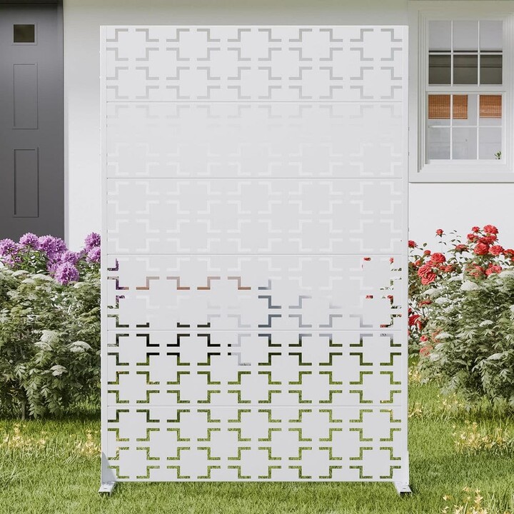 72 in. x 47 in. White Outdoor Metal Privacy Screen Garden Fence in Square Pattern