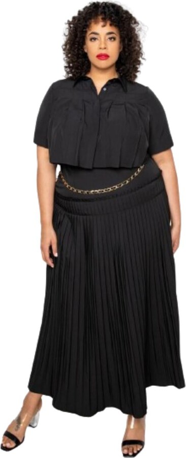 TRUEDAMES Pleated Cropped Shirt And Maxi Skirt Set
