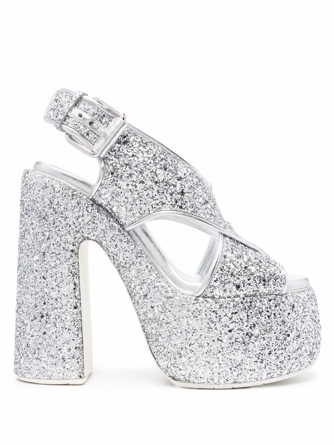 silver glitter platform heels