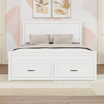 Lark Manor Queen Size Wood Platform Bed with Drawers and Headboard