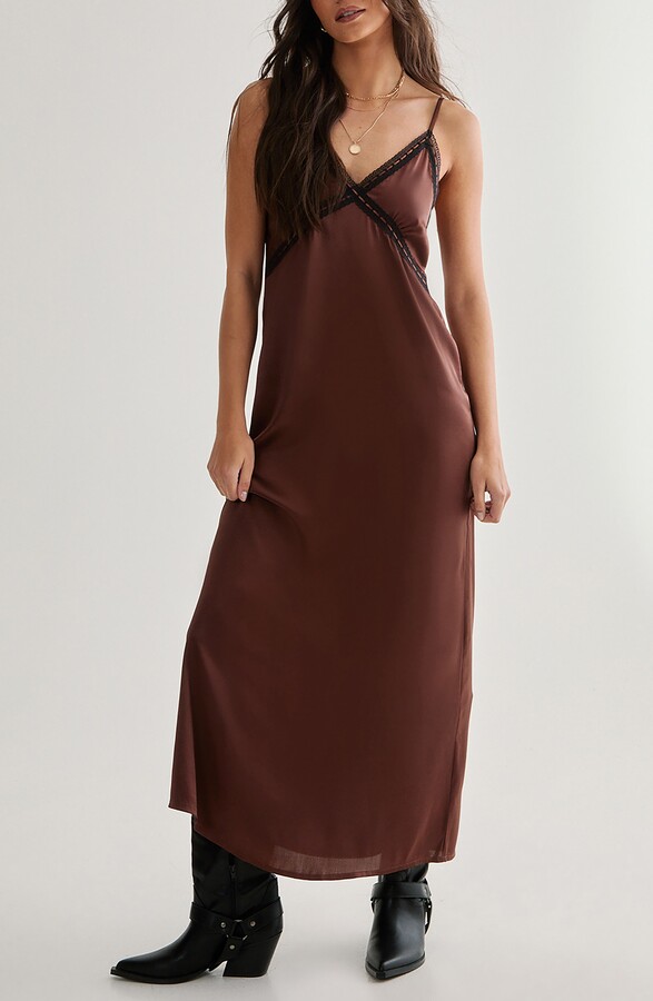 Ribbon Lace Trim Satin Slipdress
