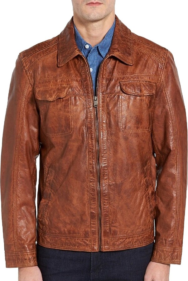 Mens Leather Jacket Cognac | ShopStyle