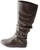 Thumbnail for your product : Charlotte Russe Belted Slouchy Flat Knee-High Boots