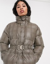 Thumbnail for your product : Rains waterproof check puffer coat with detachable belt