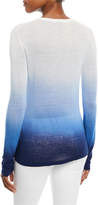 Thumbnail for your product : Michael Kors Collection Crewneck Long-Sleeve Ombre Linen-Blend Tee