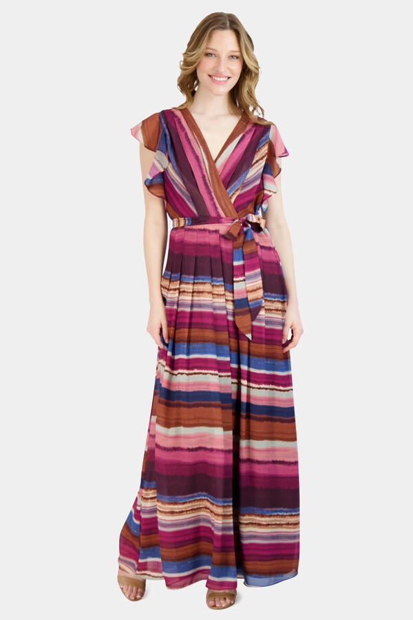 Donna Ricco Flutter Sleeve Pleated Maxi Dress - ShopStyle