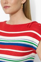 Thumbnail for your product : Lauren Ralph Lauren Lace-Up Shoulder Stripe Linen & Cotton Top (Plus Size)