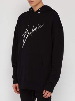 Balmain Logo Printed Cotton Hooded Sweatshirt - Mens - Black