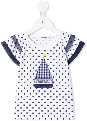 Familiar polka dot wide-sleeves T-shirt