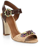 Thumbnail for your product : Dolce & Gabbana Bejeweled Leather and Raffia Sandals