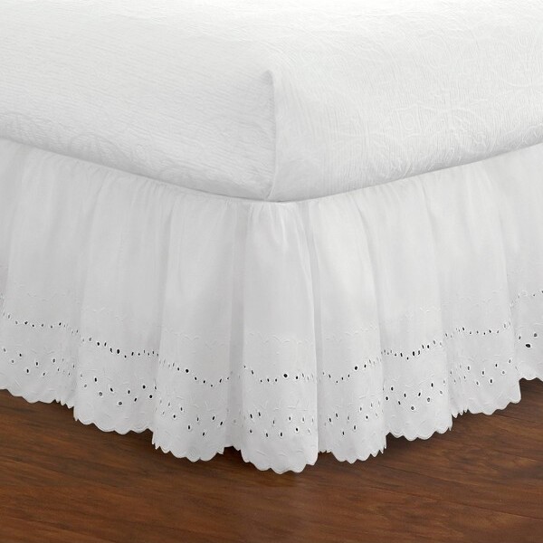 Fresh Ideas Queen Eyelet Ruffled Bedskirt 18" Drop Polypropylene & Polyester, Machine Washable, Poplin Weave, 250 Thread Count
