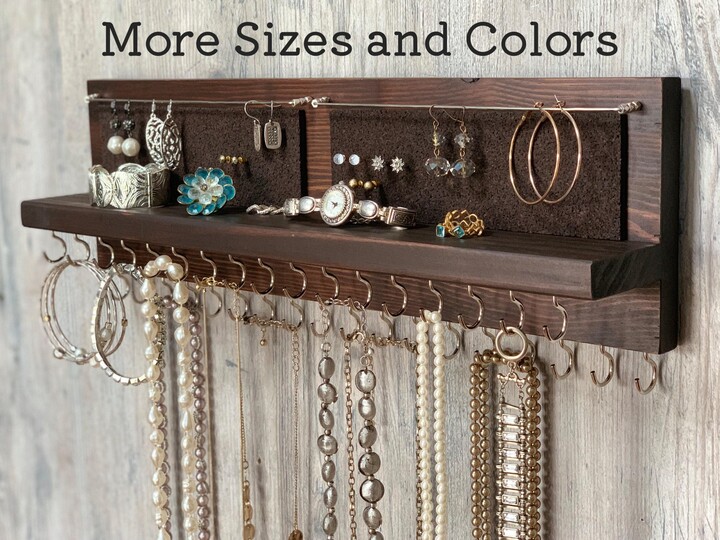Etsy Rustic Dark Brown Jewelry Organizer Wall Mount Necklace Earring & Bracelet Holder