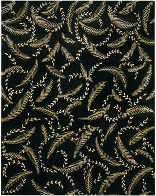 Fleur De Lis Living Caines Authentic Hand-Knotted Handmade Black & Gray Floral Wool Area Rug