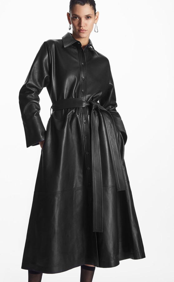 COS Belted Leather Midi Shirt Dress - ShopStyle