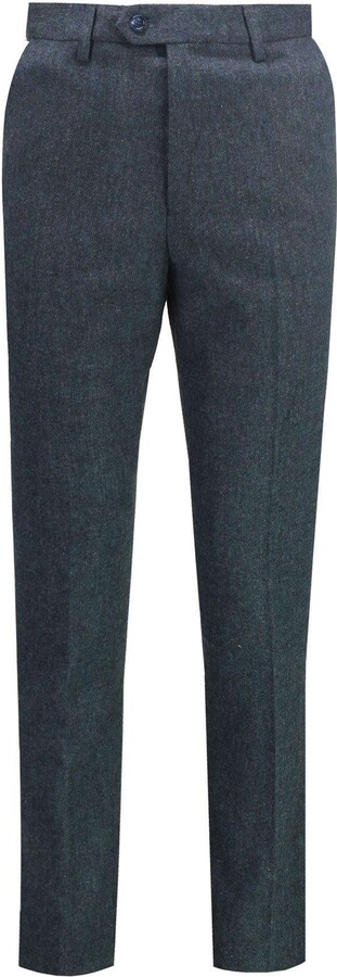 Xposed Men’s Tailored Fit Textured Tweed Trousers Classic 1920s in Blue ...