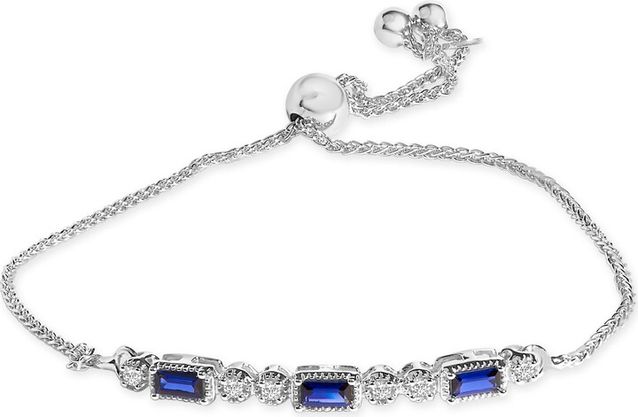 Haus of Brilliance .925 Sterling Silver Created Blue Sapphire and White Sapphire Bolo Bracelet