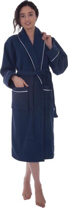 OZAN PREMIUM HOME Majesty Collection 100% Turkish Cotton Waffle Terry Bathrobe with Satin Piped Trim