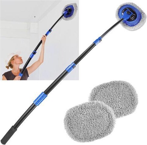 Fahint Wall Cleaner Mop, Washer Mops with Long Handle for Cleaning Walls Baseboard Window High Cabinet Ceiling Floor, 15°Bend Labor-Saving Microfiber Dry...