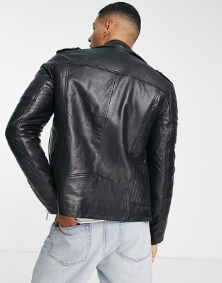 Barneys Originals leather biker jacket in black - ShopStyle