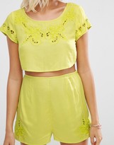 Thumbnail for your product : ASOS Bali Embroidered Cut Work Scallop Beach Crop Top Co-ord