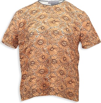 Mulberry Women's Floral Lace Top In Peach Cotton