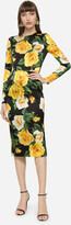 Thumbnail for your product : Dolce & Gabbana Satin Calf-Length Dress With Yellow Rose Print