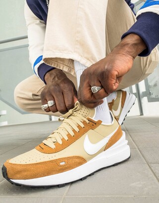 Nike waffle one leather trainers in beige and brown - ShopStyle