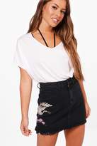 Thumbnail for your product : boohoo Petite Distressed Embroidered Denim Skirt