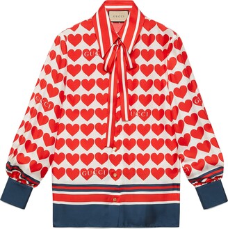 Gucci and heart print silk shirt