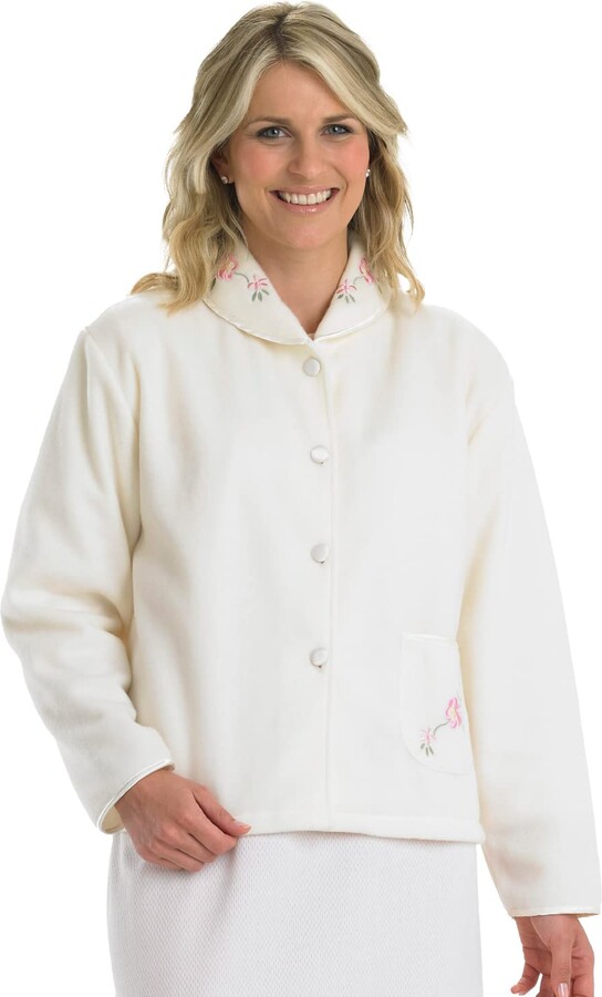 Slenderella Polar Fleece Button Bed Jacket BJ44601 Vanilla Large