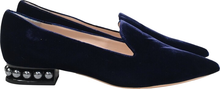 Nicholas Kirkwood Faux Pearl Embellished Loafers In Navy Blue Velvet