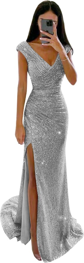 Neejafrog Women's Sparkly Sequin Prom Dresses Glitter Mermaid Long