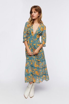 Forever 21 Plunging Floral Chiffon Midi Dress