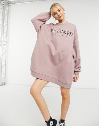 Reclaimed Vintage Inspired logo sweatshirt dress in mauve